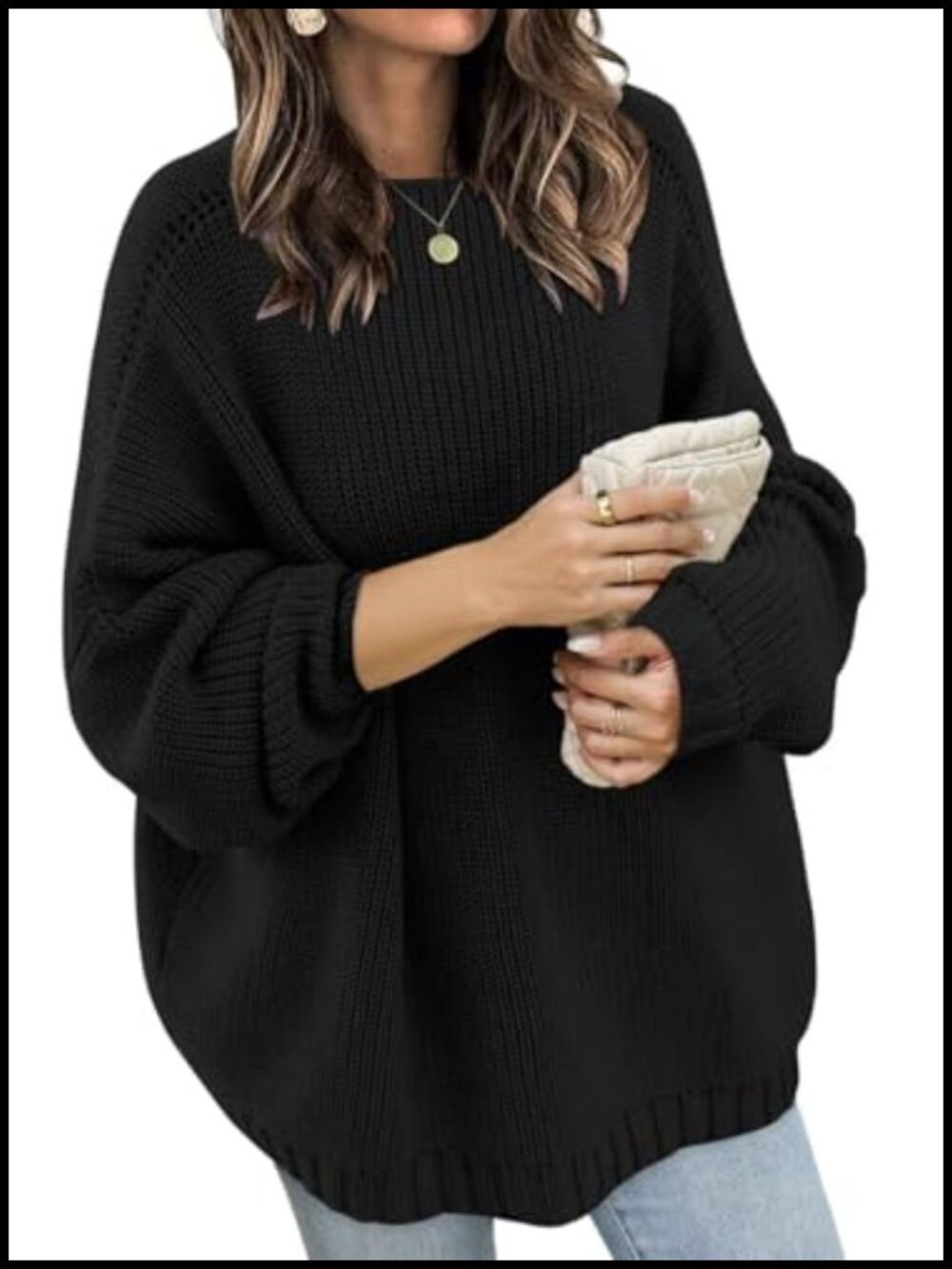 Women's Oversized Batwing Sleeve Mock Neck Chunky Knit Pullover Sweater